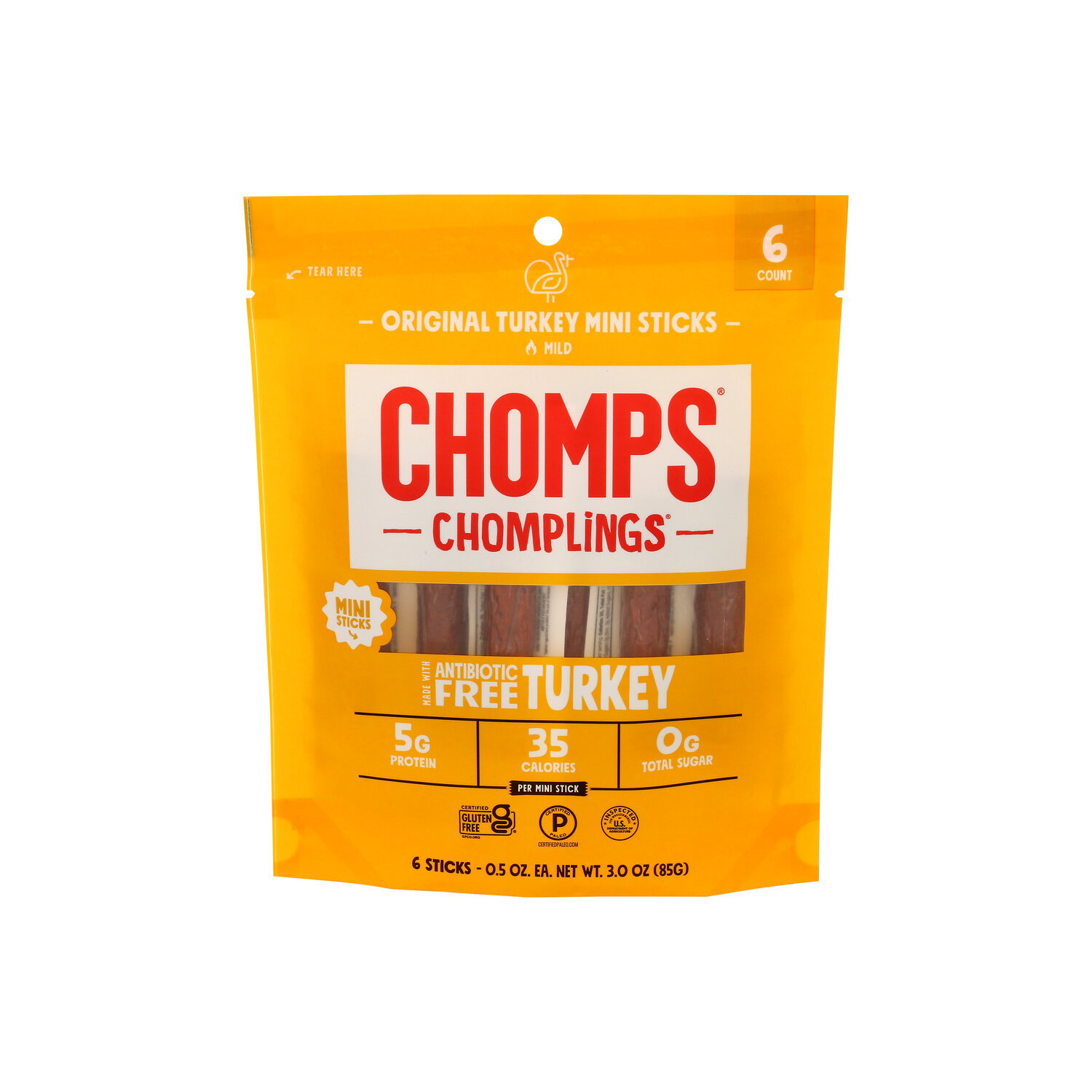 Chomps Original Chomplings Turkey Jerky Sticks - 0.5 Ounce - 6 Count Image 1 of 3