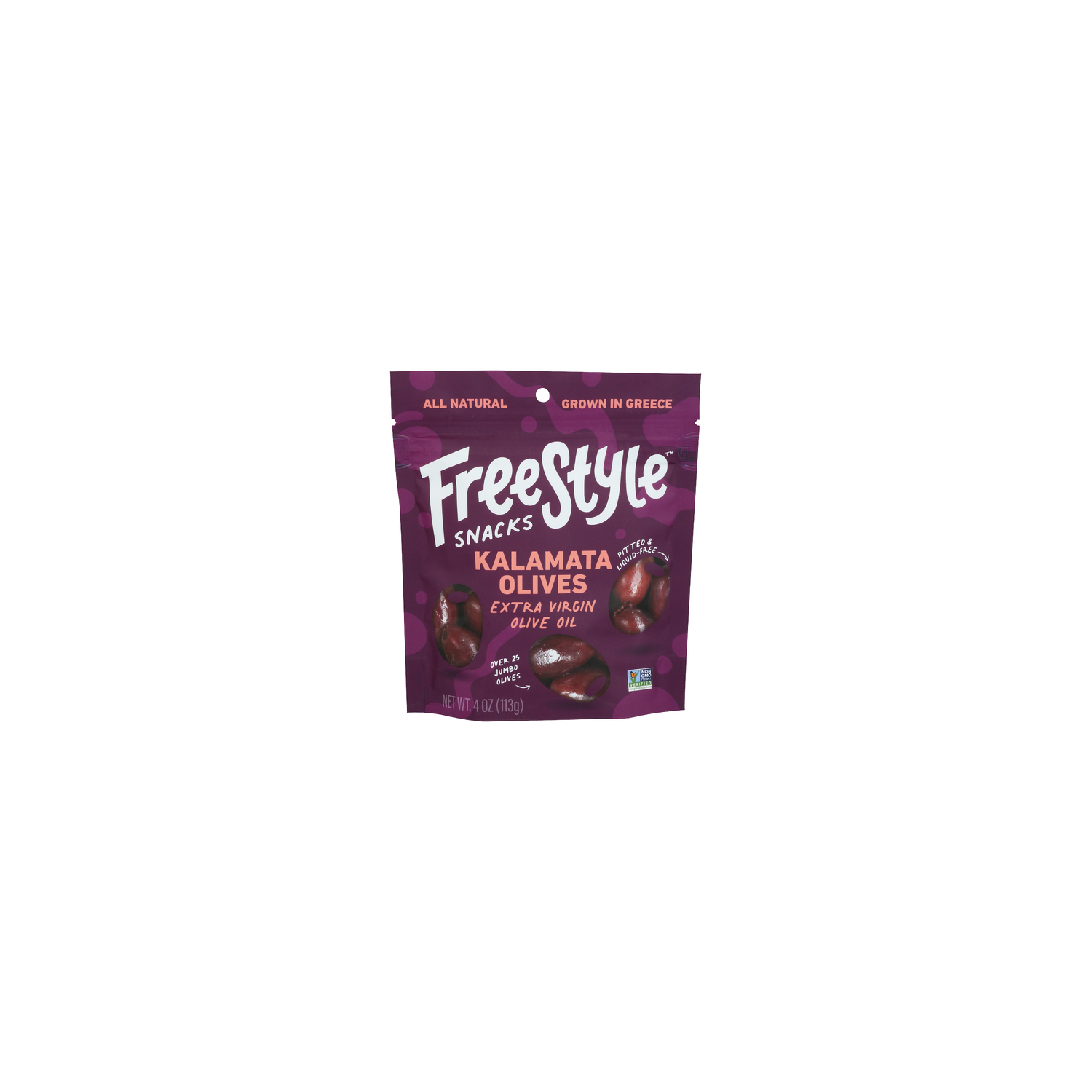 Freestyle Snacks Bold, Rich, Red Wine Kalamata Olives Extra Virgin Olive Oil Pitted - 4 Ounce Image 1 of 4