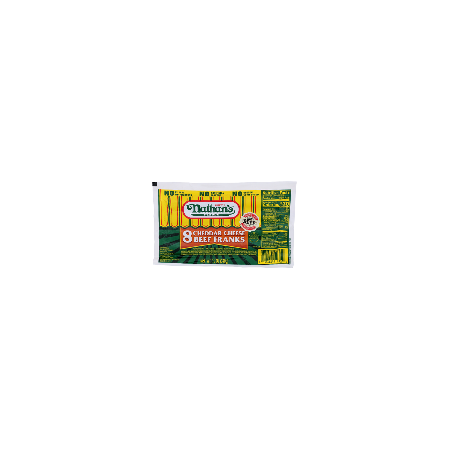 NATHAN's Famous Cheddar Cheese Beef Franks - 1.5 Ounce - 8 Count Image 1 of 4