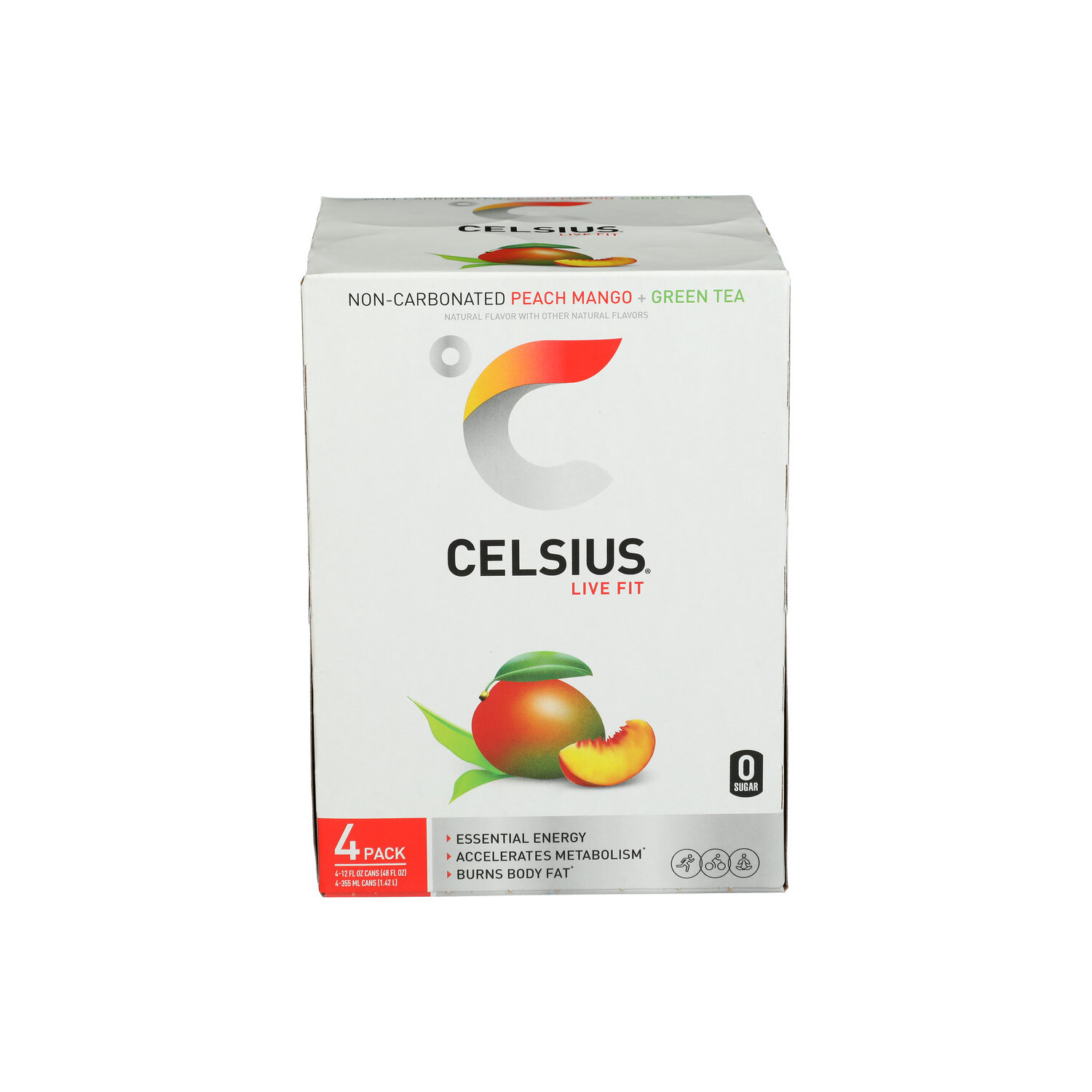 Celsius Peach Mango Green Tea Zero Sugar Sparkling Energy Drink - 12 Fluid Ounce - 4 Count Image 1 of 3
