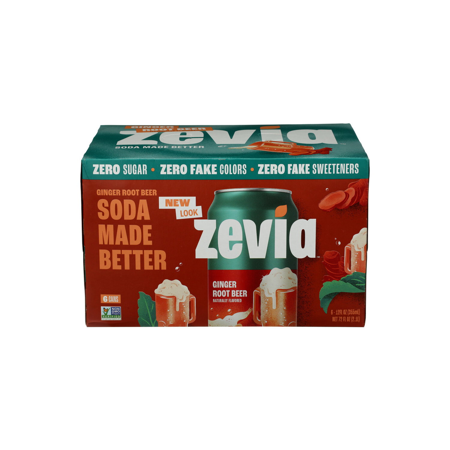 Zevia Zero Sugar Ginger Root Beer Soda - 12 Fluid Ounce - 6 Count Image 1 of 3