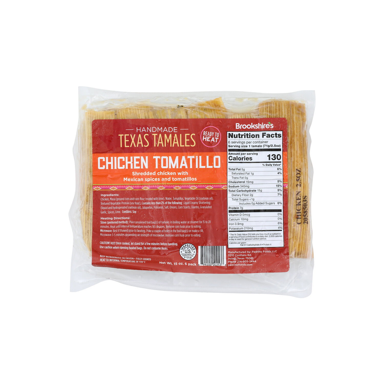 Brookshire's Texas Chicken Tomatillo Tamales - 2.5 Ounce - 6 Count Image 1 of 4