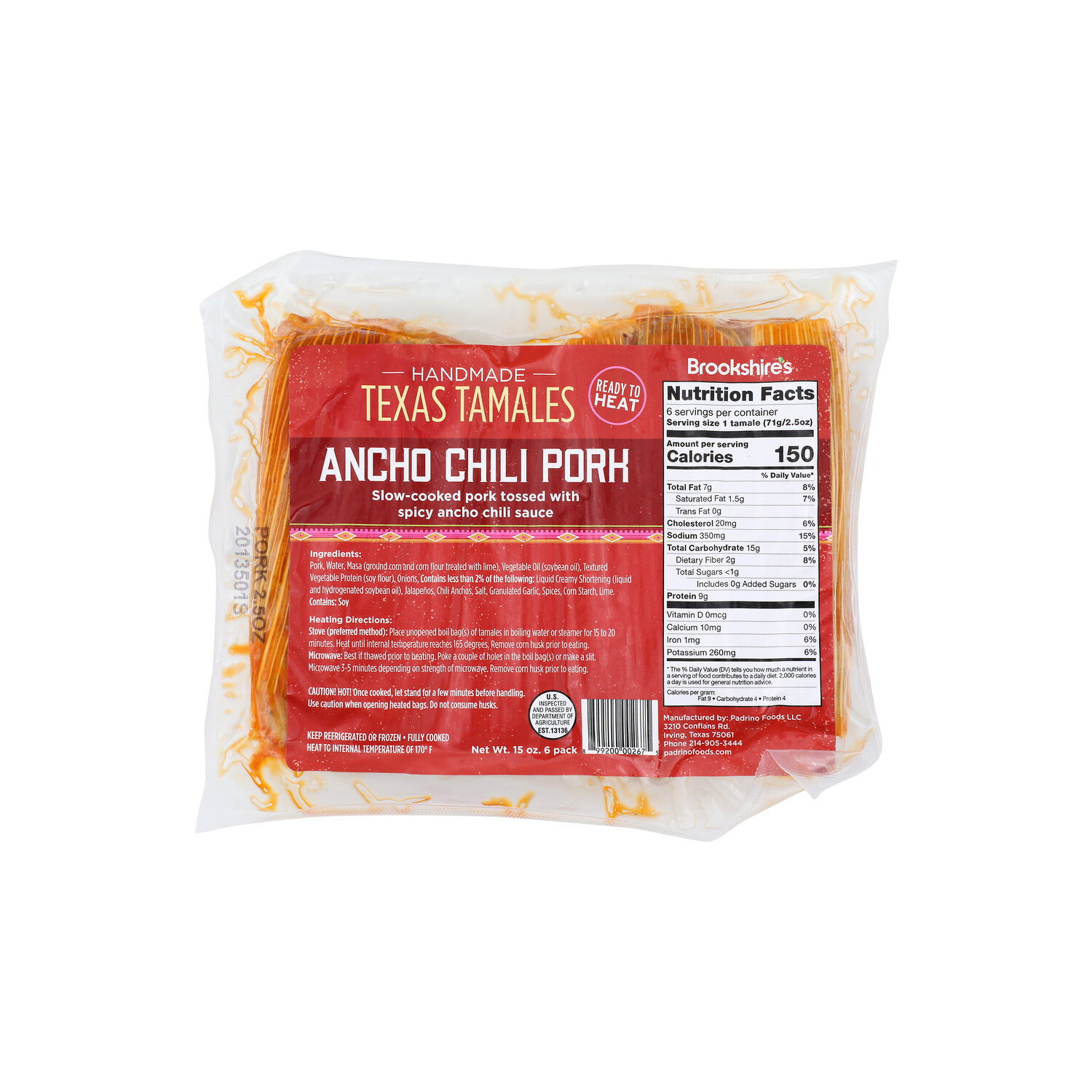 Brookshire's Texas Ancho Chili Pork Tamales - 2.5 Ounce - 6 Count Image 1 of 4