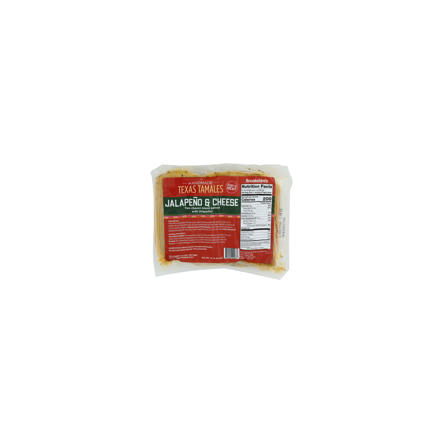 Brookshire's Handmade Jalapeno & Cheese Texas Tamales - 2.5 Ounce - 6 Count Image 1 of 4