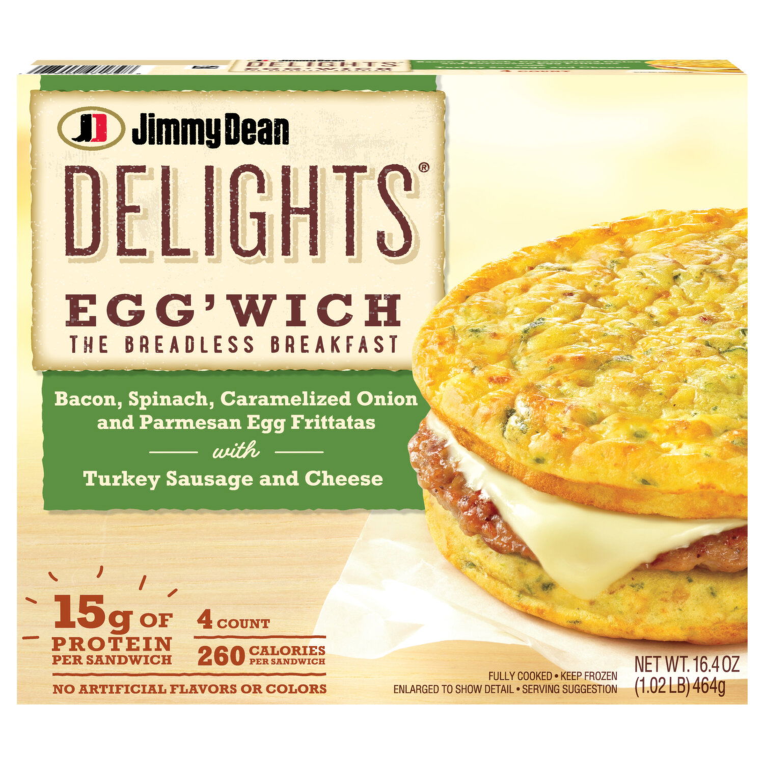 Jimmy Dean Jimmy Dean Delights Egg wich Breakfast Sandwiches with Bacon Spinach Caramelized Onions and Parmesan Egg Frittatas with Turkey Sausage and Cheese Breadless Frozen 4 Count Super 1 Foods