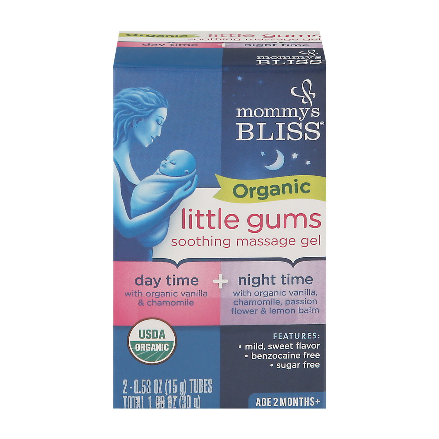 Mommy's Bliss Soothing Massage Gel, Organic, Little Gums, Day Time + Night Time - 2 Each Image 1 of 2