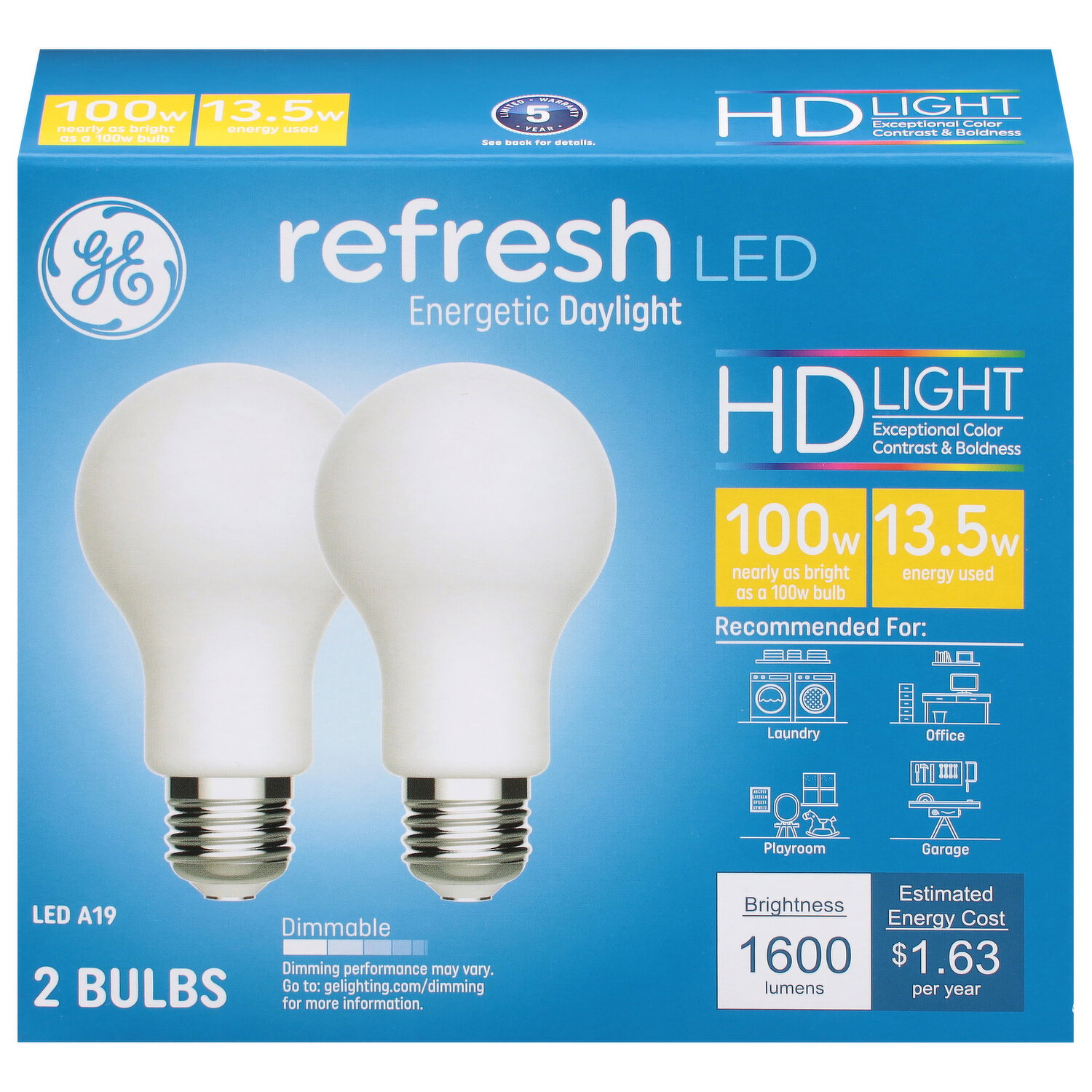 GE Light Bulbs, LED A19, HD Light, 13.5 Watts - 2 Each