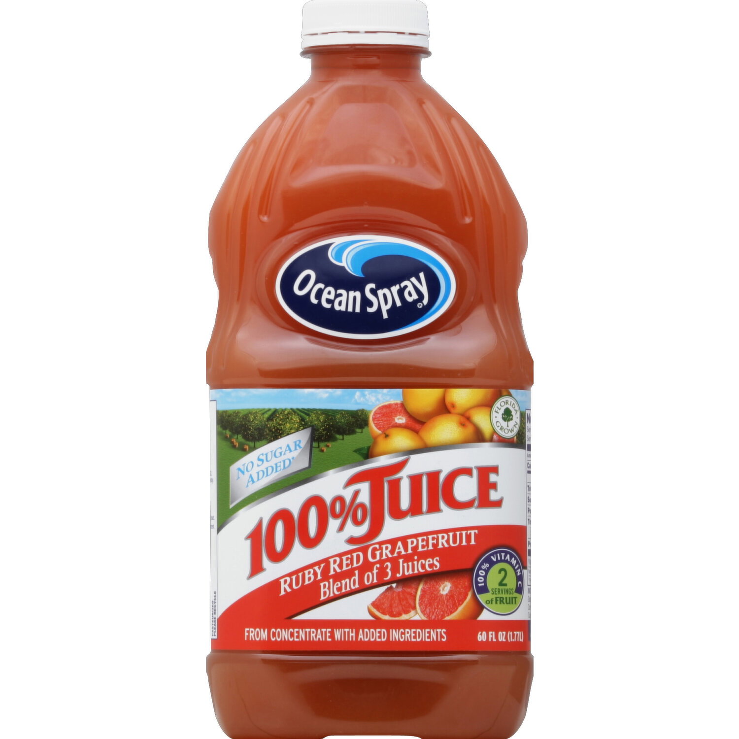 Ocean Spray 100% Juice, No Sugar Added, Ruby Red Grapefruit - 60 Ounce