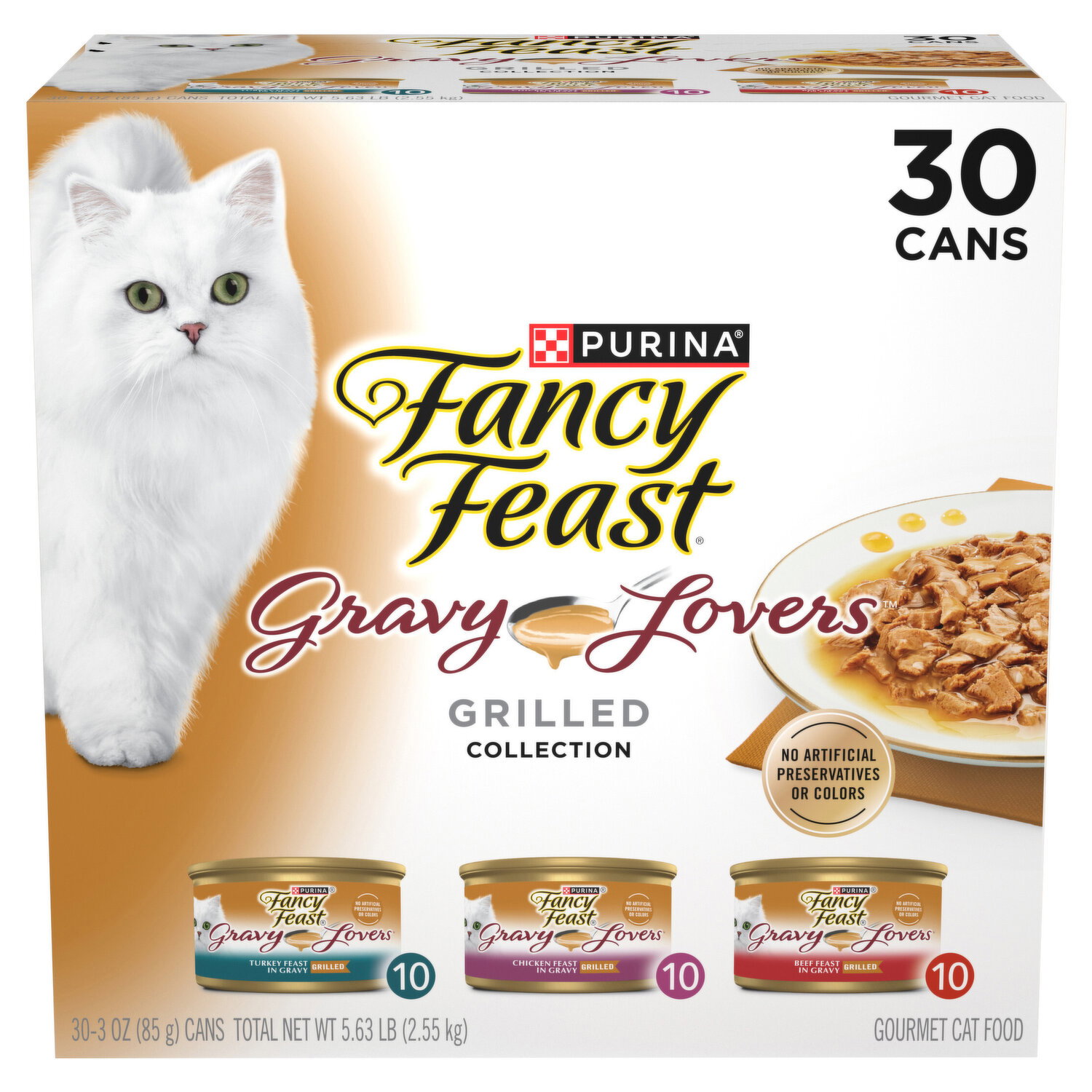 Fancy Feast Cat Food, Gourmet, Turkey Feast in Gravy/Chicken Feast in Gravy/Beef Feast in Gravy, Grilled Collection - 30 Each Image 1 of 2