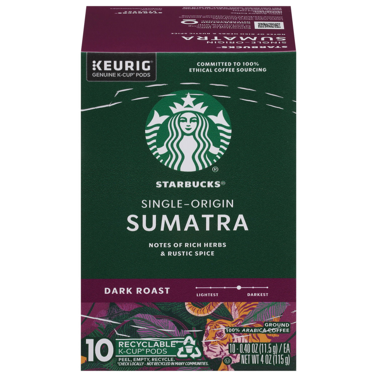 Starbucks Coffee, Ground, Dark Roast, Sumatra. Single-Origin, K-Cup Pods - 10 Each Image 1 of 2