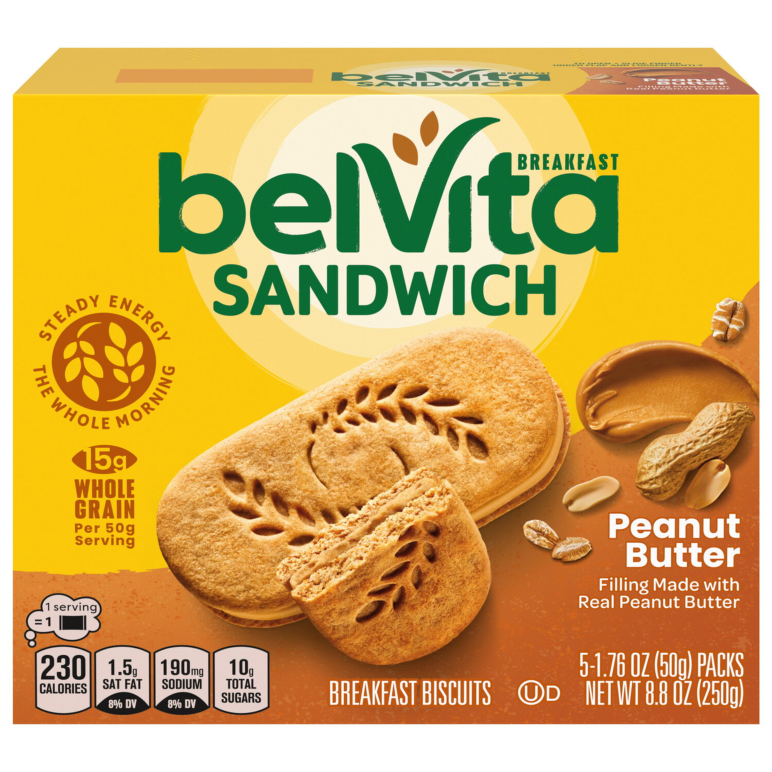 belVita belVita Breakfast Sandwich Peanut Butter Breakfast Biscuits, 5 Packs (2 Sandwiches Per Pack) Image 1 of 3