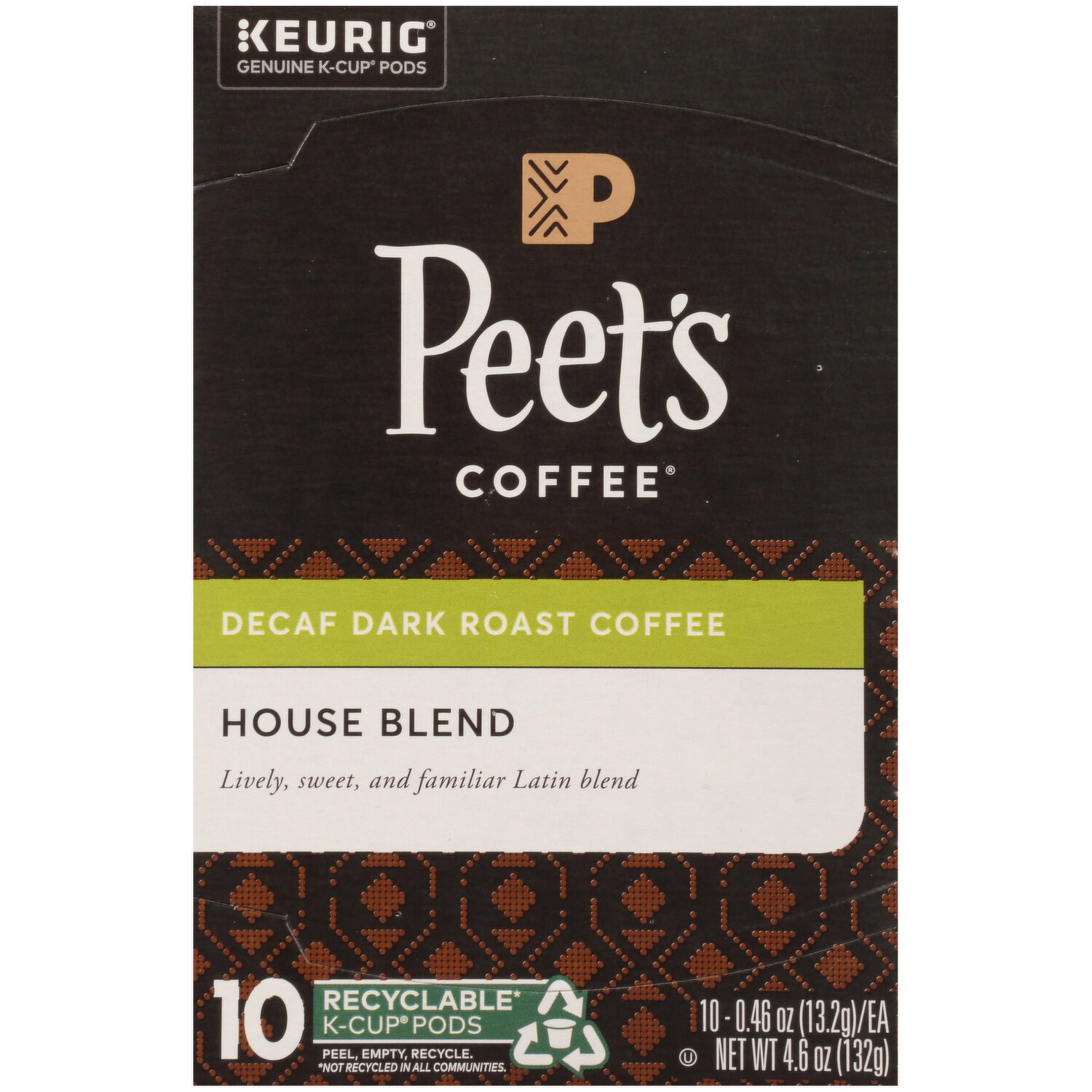 Peet's Coffee House Blend Decaf Dark Roast Coffee K-Cup Pods Image 1 of 2