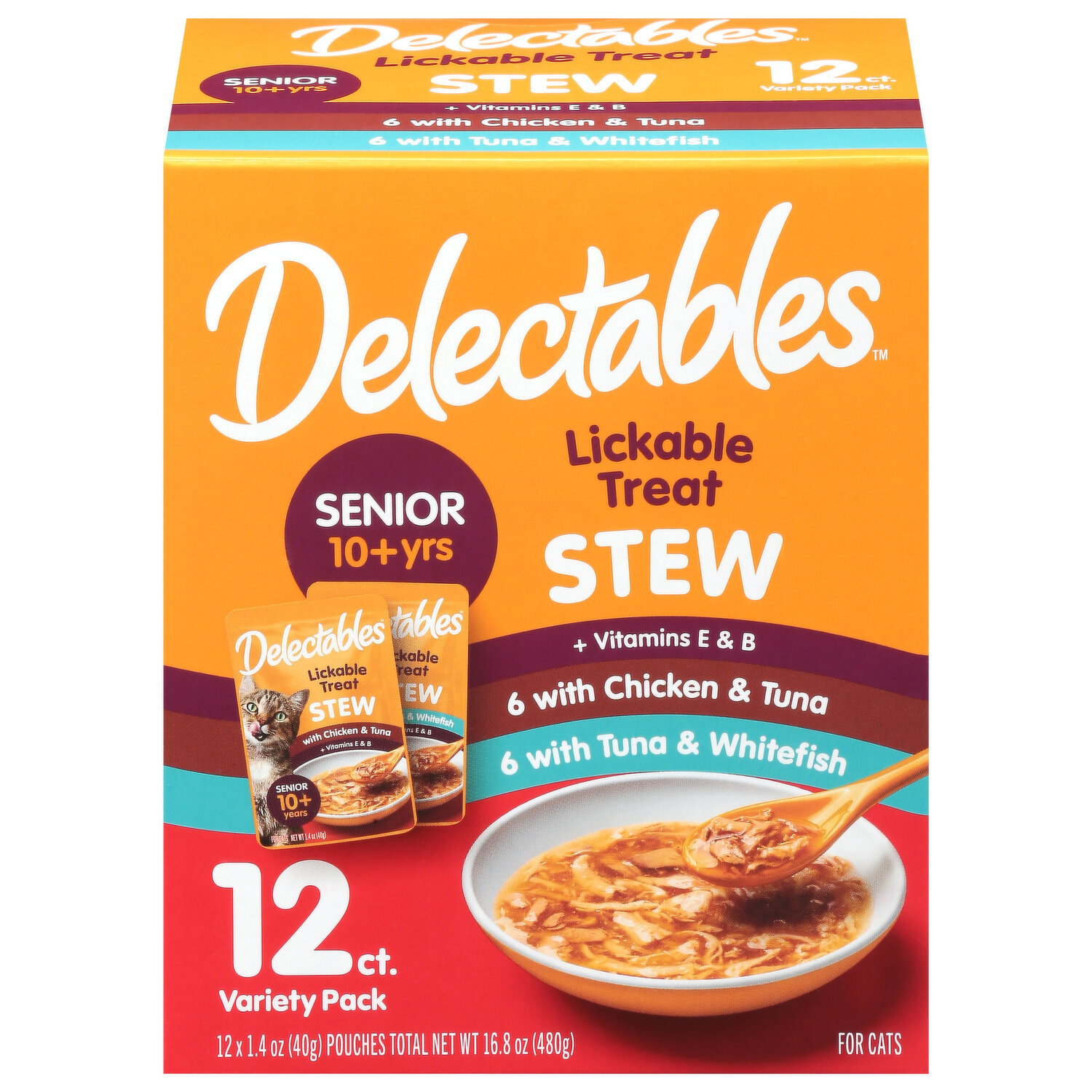 Delectables Stew Senior 10+Yrs with Chicken & Tuna/with Tuna & Whitefish Lickable Treat Variety Pack - 12 Each Image 1 of 2