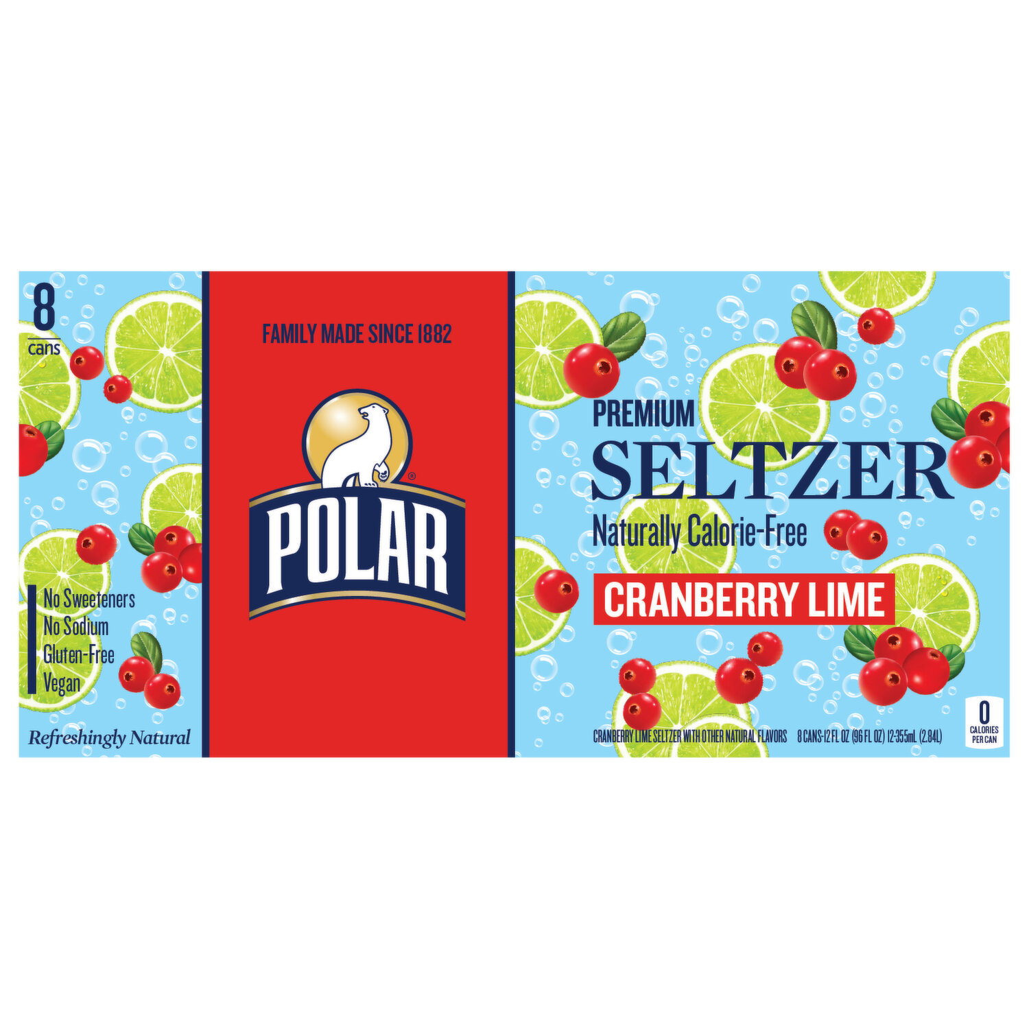 Polar Naturally Calorie-Free Premium Cranberry Lime Seltzer - 8 Each Image 1 of 3