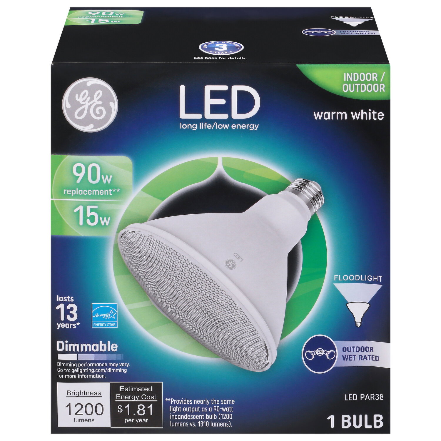 GE Light Bulbs, LED, Floodlight, Warm White, 15 Watts - 1 Each