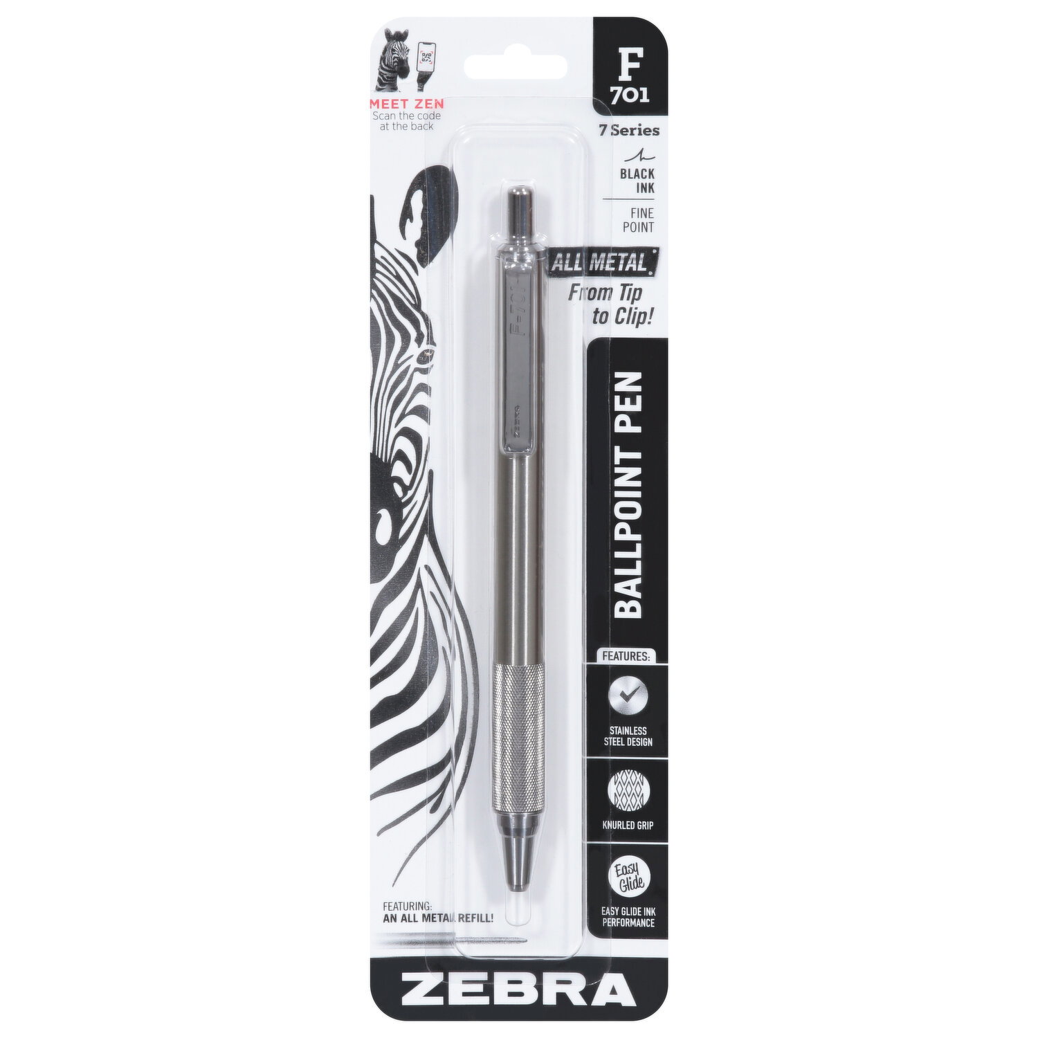 Zebra Pen, Ballpoint, Black Ink, 7 Series - 1 Each