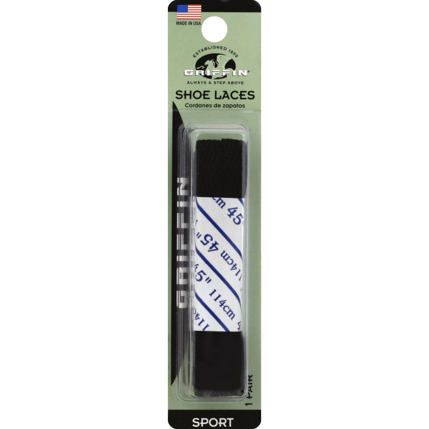 Griffin Shoe Laces, Sport, Black, 45 Inches - 1 Each