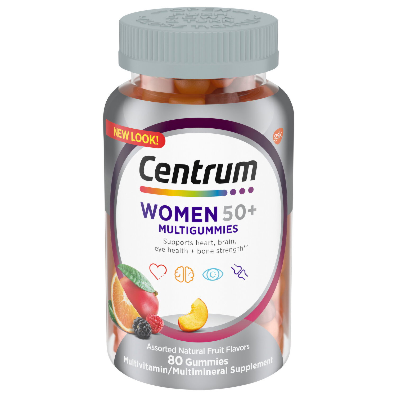 Centrum Multivitamin/Multimineral Supplement, Women 50+, Assorted Natural Fruit Flavors, Gummies - 80 Each Image 1 of 2