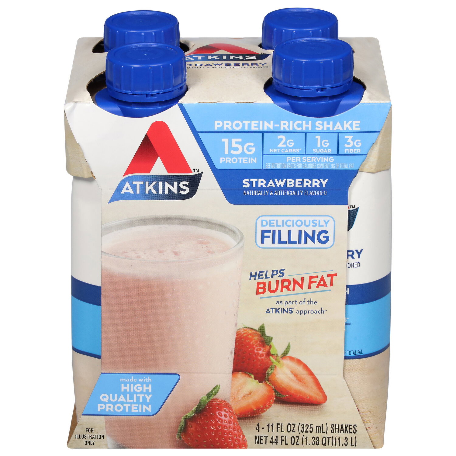 Atkins Protein-Rich Shake, Strawberry - 4 Each Image 1 of 3