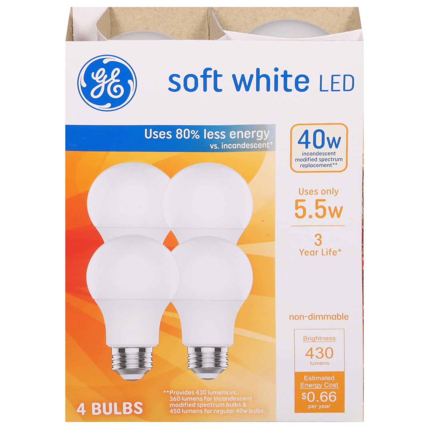 GE Light Bulbs, LED, Soft White, 40 Watts - 4 Each