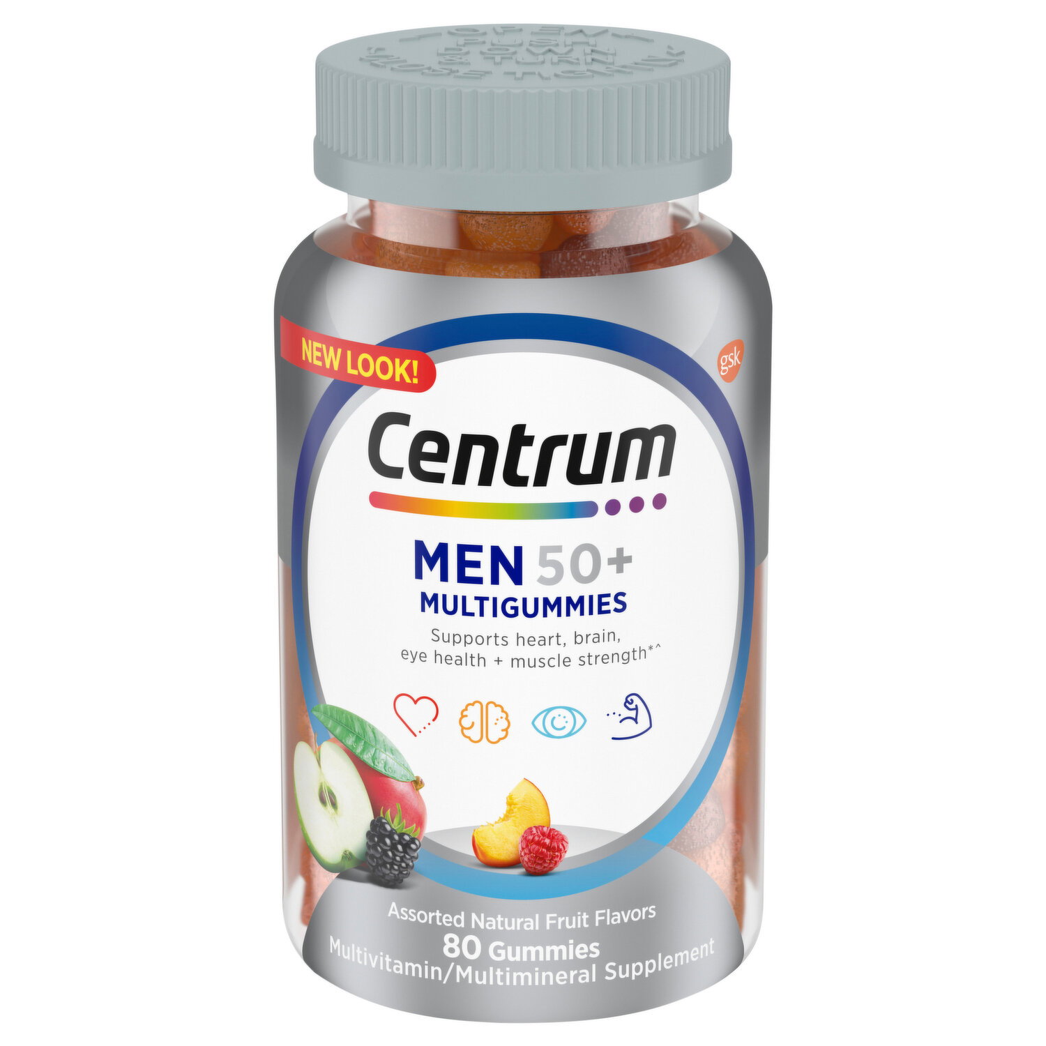 Centrum MultiGummies, Men 50+, Gummies, Assorted Natural Fruit Flavors - 80 Each Image 1 of 2