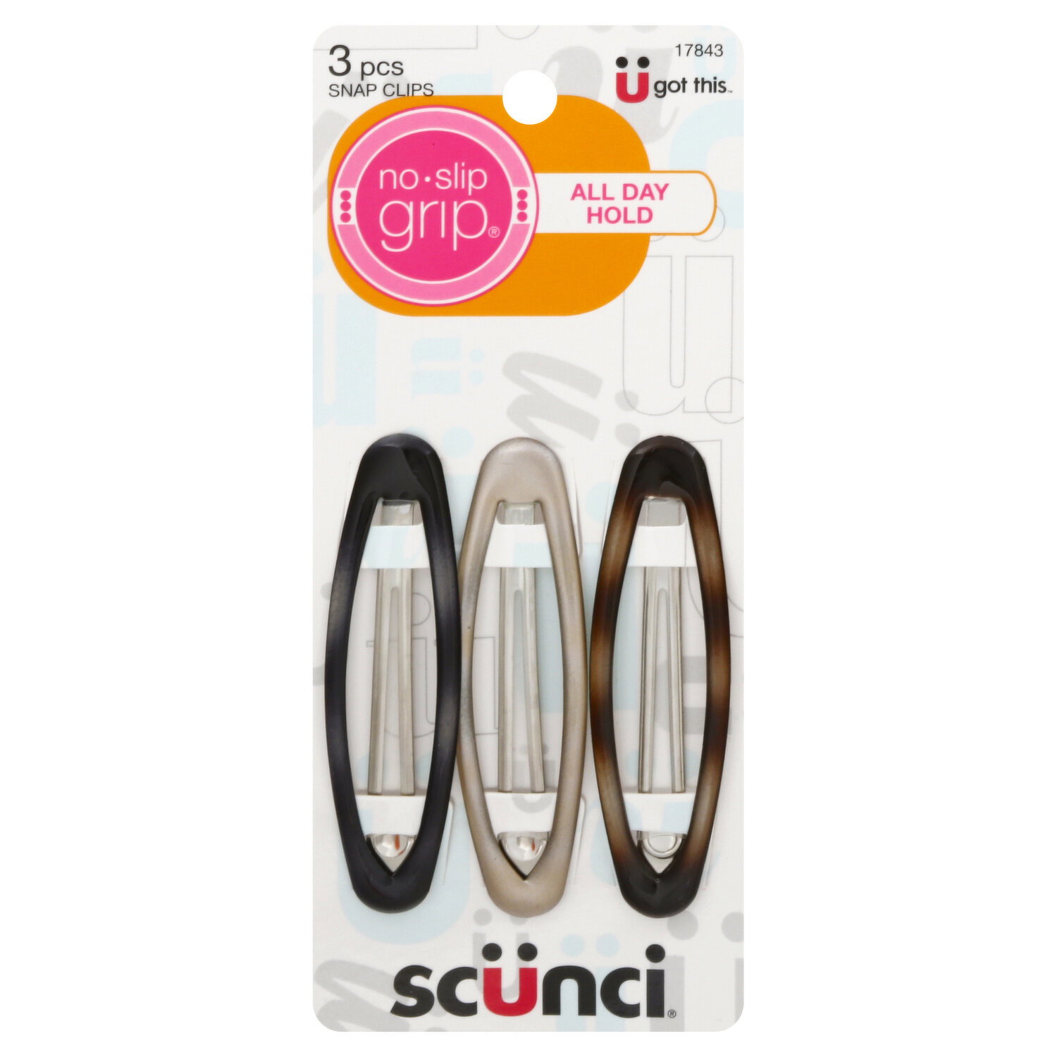 Scunci Snap Clips, No Slip Grip - 3 Each
