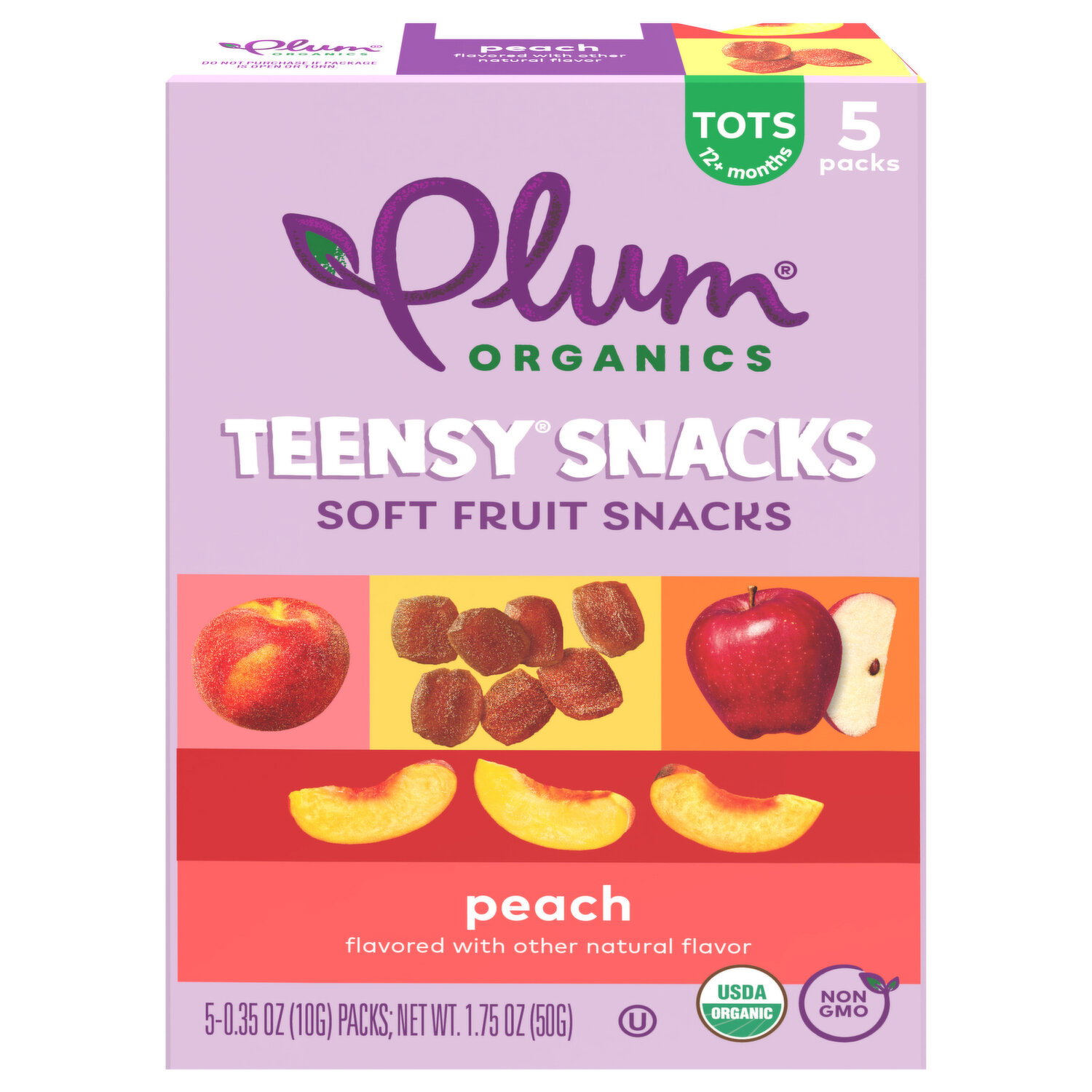 Plum Fruit Snacks, Soft, Peach, Tots, 5 Pack Image 1 of 3
