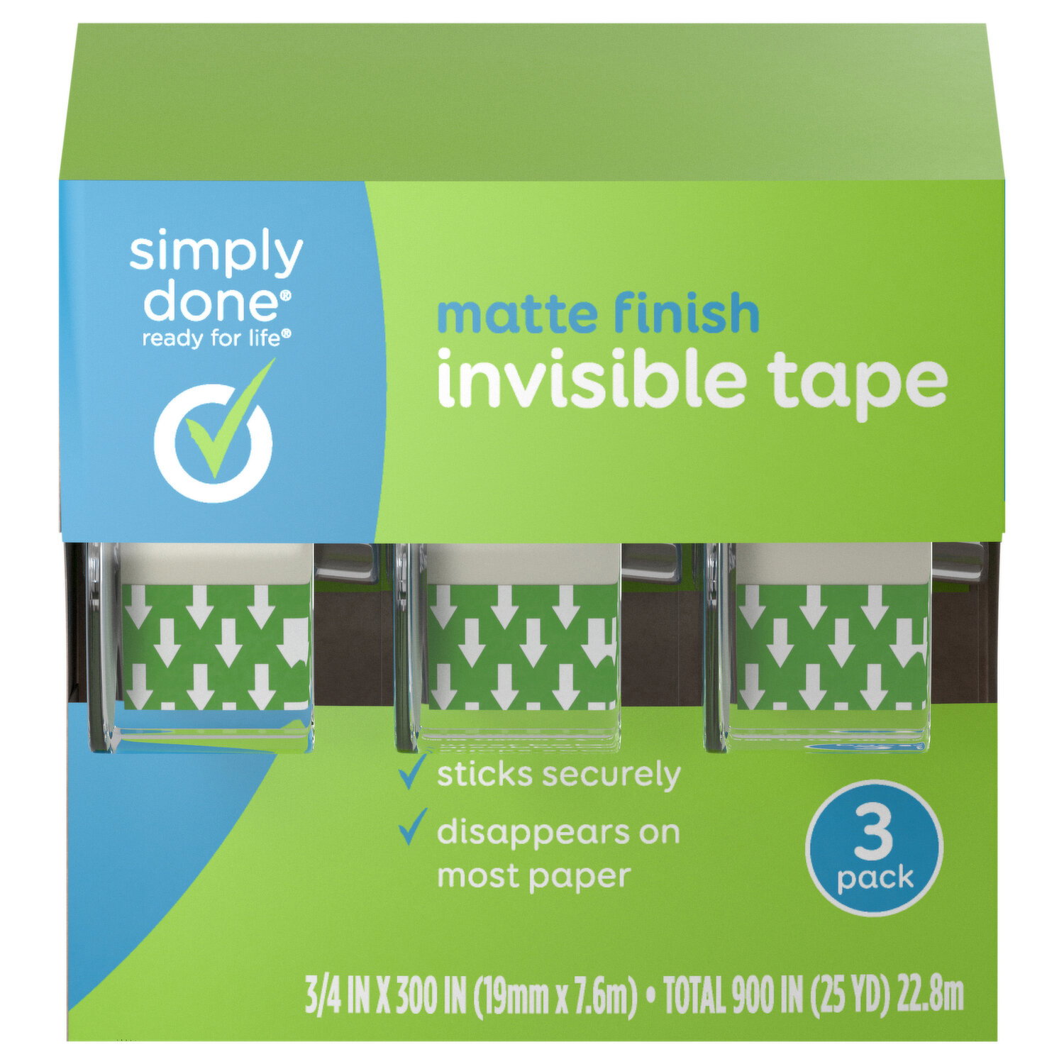 Simply Done Invisible Tape, Matte Finish, 3 Pack - 3 Each
