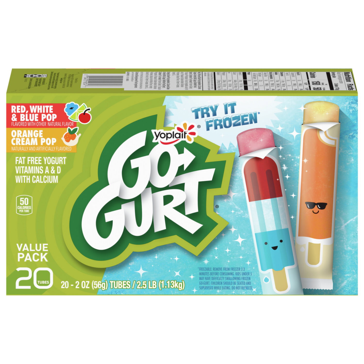 Go-Gurt Ice Cream Pops, Low Fat, Red, White & Blue Pop & Orange Cream Pop, Value Pack Image 1 of 3
