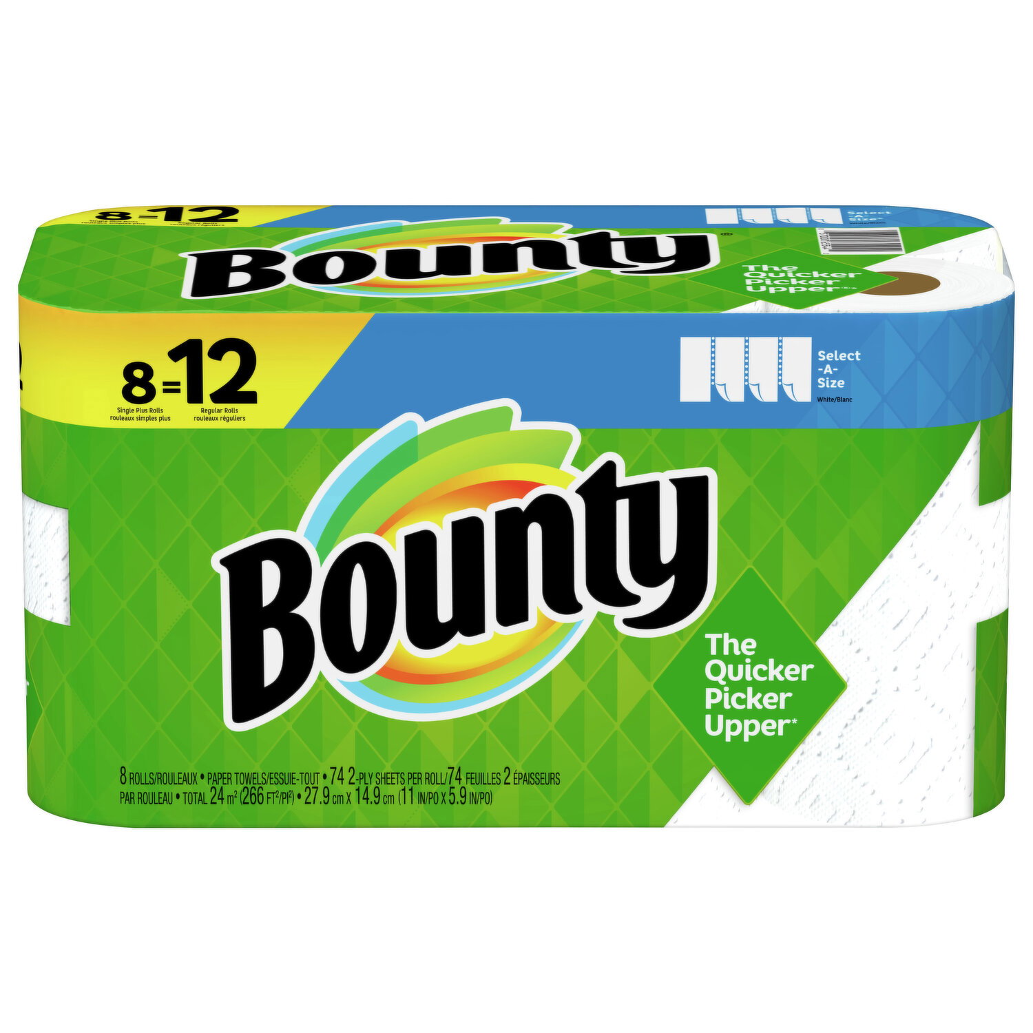 Bounty Paper Towels, Select-A-Size, White, Single Plus Rolls, 2-Ply