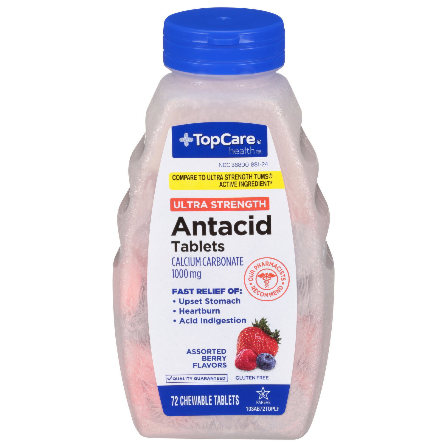 TopCare Antacid, Ultra Strength, 1000 mg, Chewable Tablets, Assorted Berry Flavors Image 1 of 2