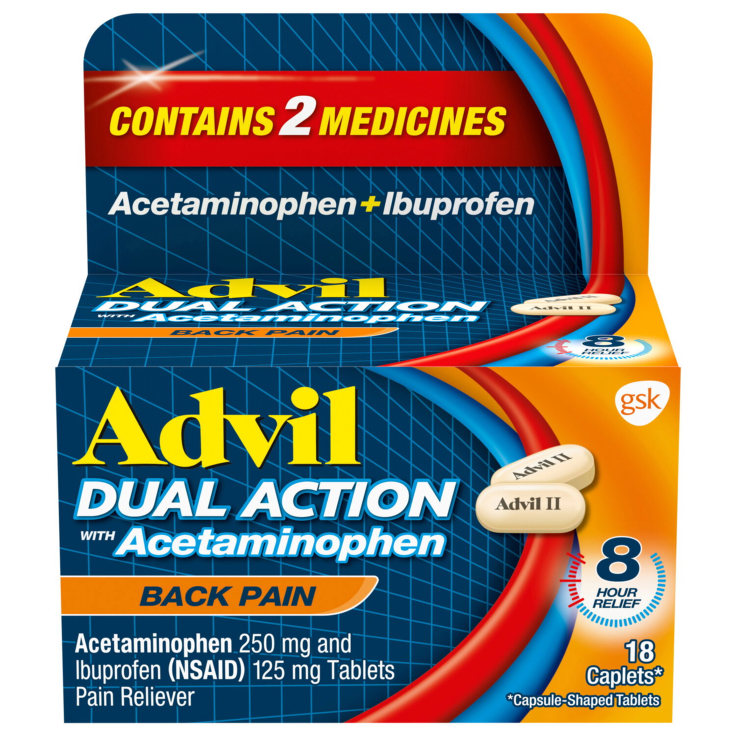 Advil Dual Action with Acetaminophen Back Pain - 18 Each Image 1 of 2