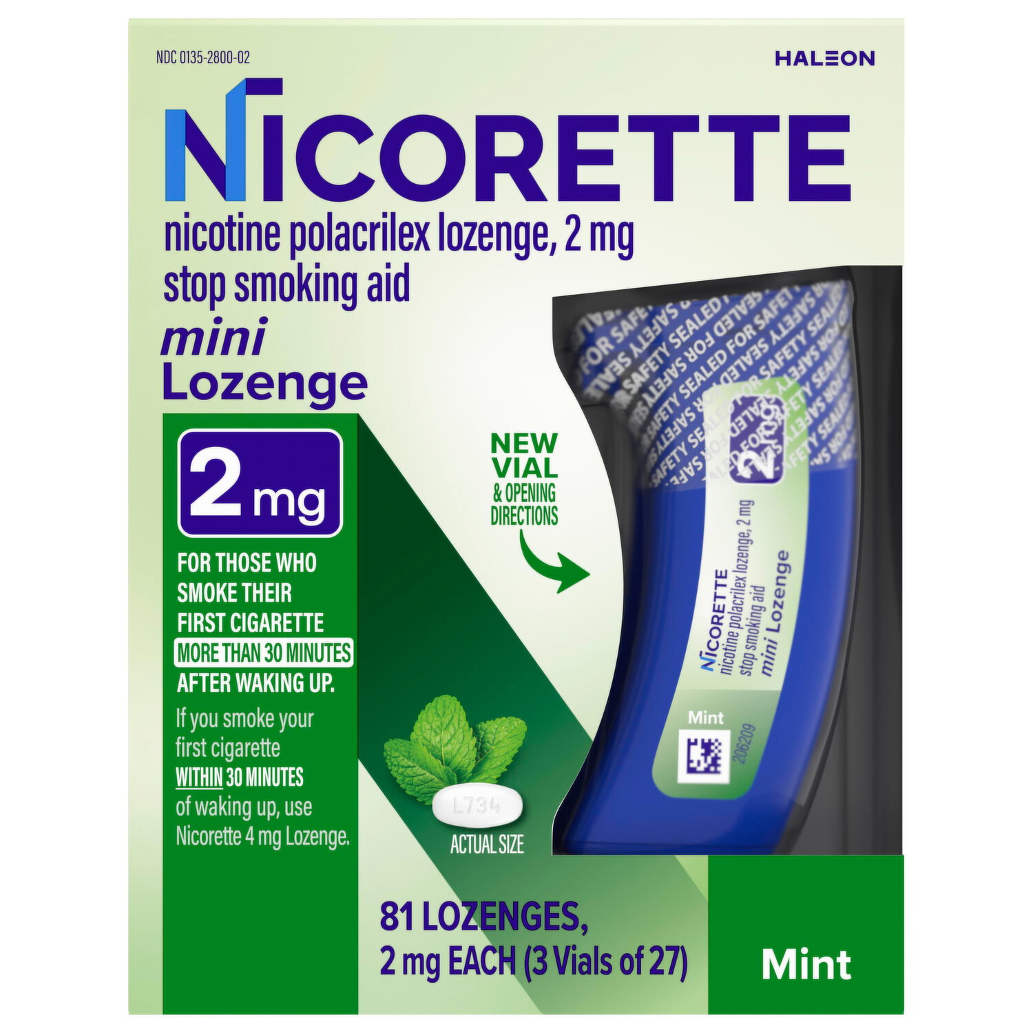 Nicorette Stop Smoking Aid, 2 mg, Mini Lozenge, Mint - 3 Each Image 1 of 2