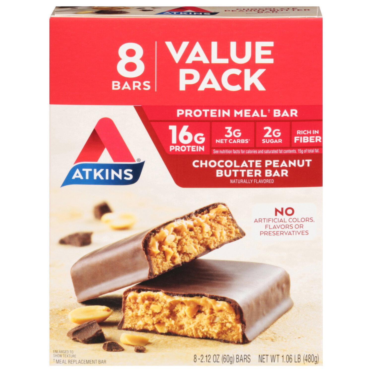 Atkins Meal Bar, Chocolate Peanut Butter, Value Pack - 8 Each Image 1 of 3