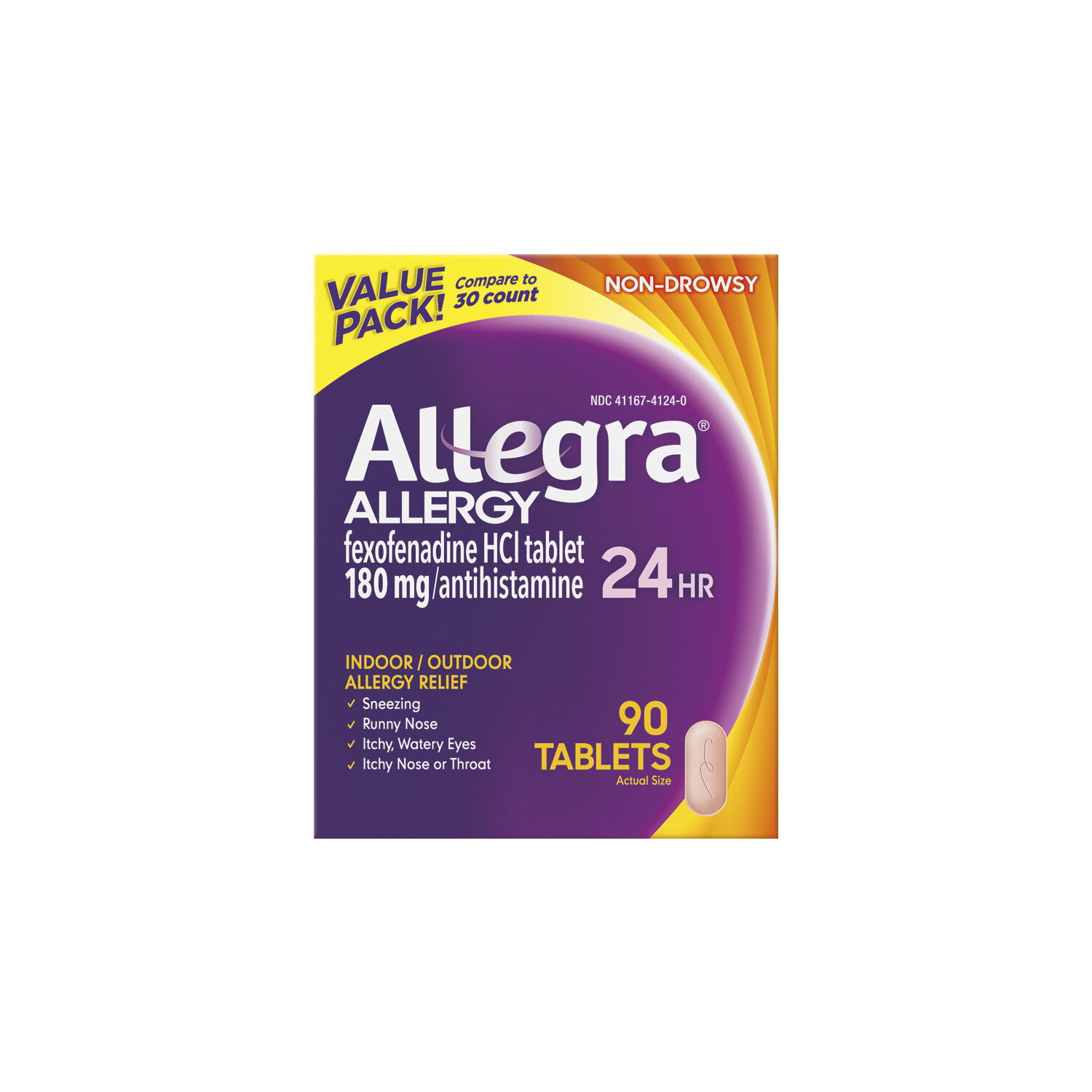 Allegra Allergy Relief, 180 mg, Tablets, Value Pack - 90 Each Image 1 of 2