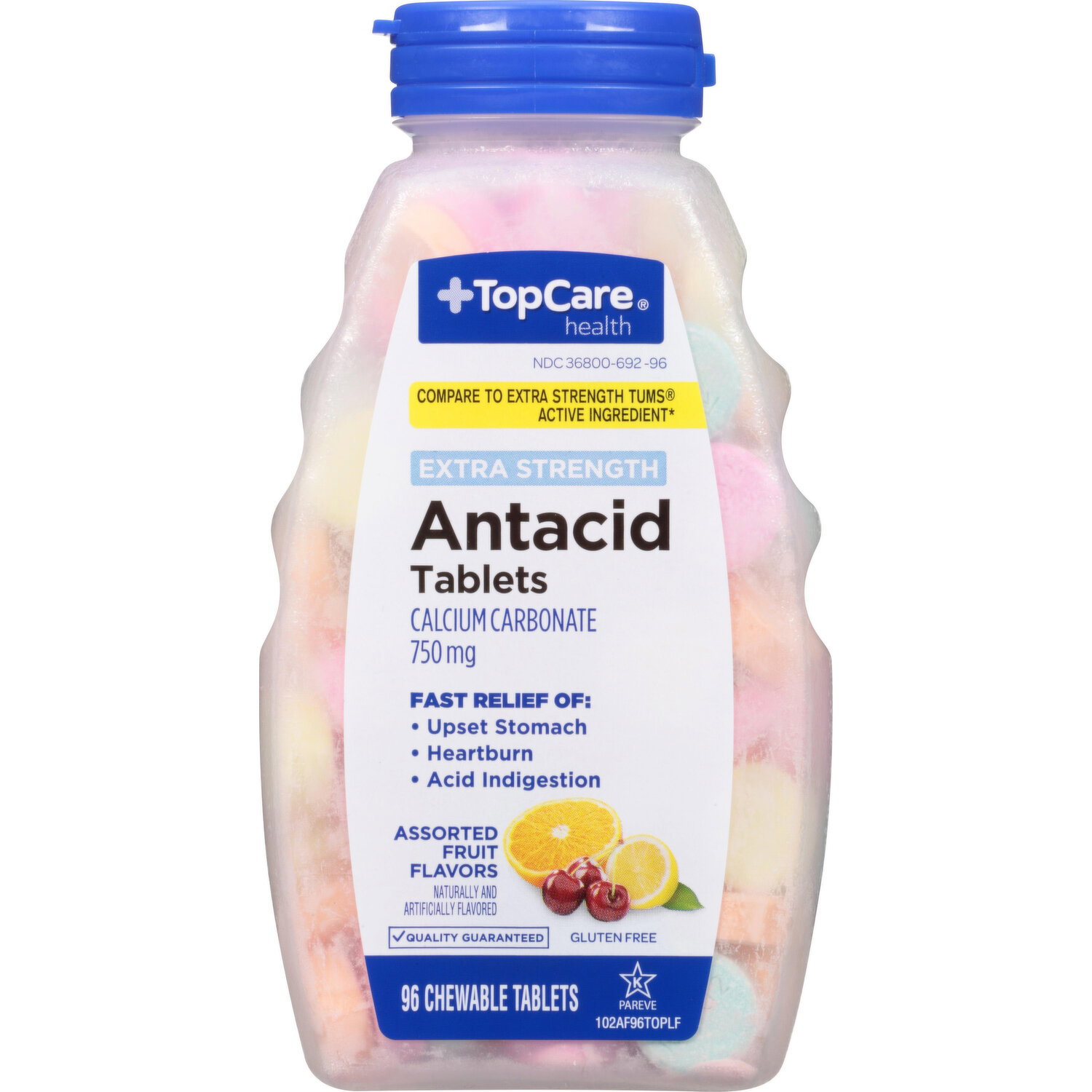 TopCare Antacid, Extra Strength, 750 mg, Tablets, Assorted Fruit Flavors Image 1 of 2