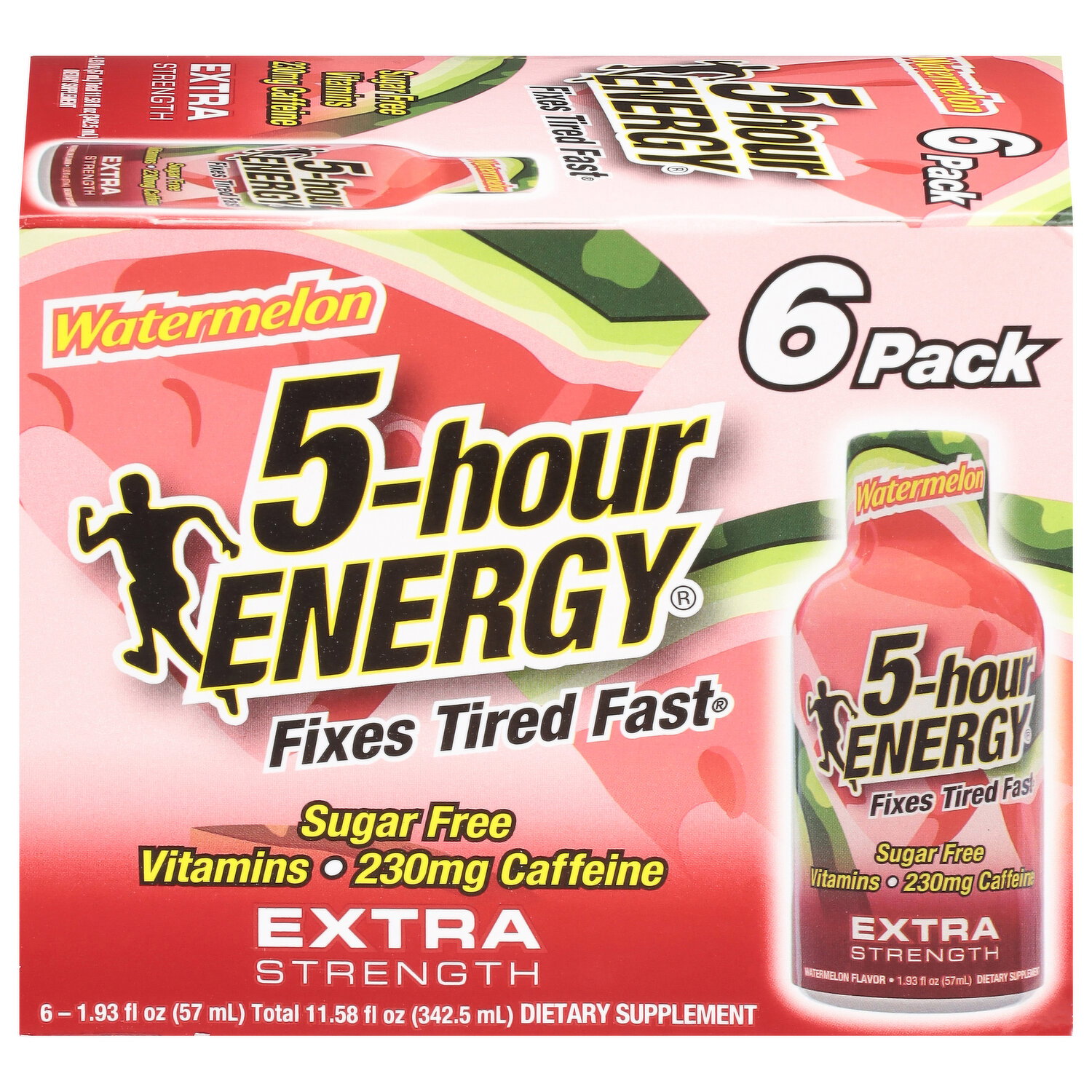 5-Hour Energy Sugar Free Extra Strength Watermelon Energy Shot - 6 Each Image 1 of 2