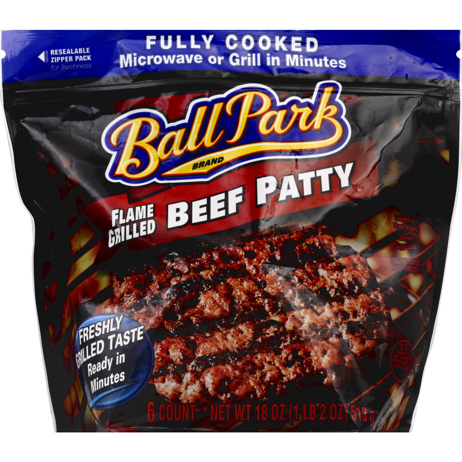 Ball Park Beef Patty, Flame Grilled - 6 Each