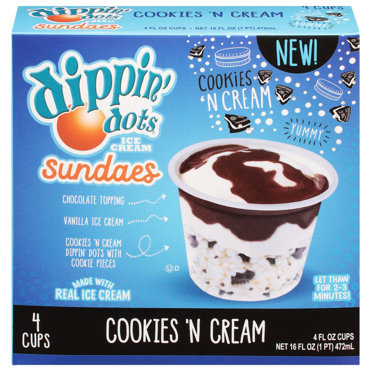 SANDEN アイスクリームメーカー Draw Spot 063 Dippin' Dots Ice Cream Sundaes, Cookies 'N Cream - 4 Each