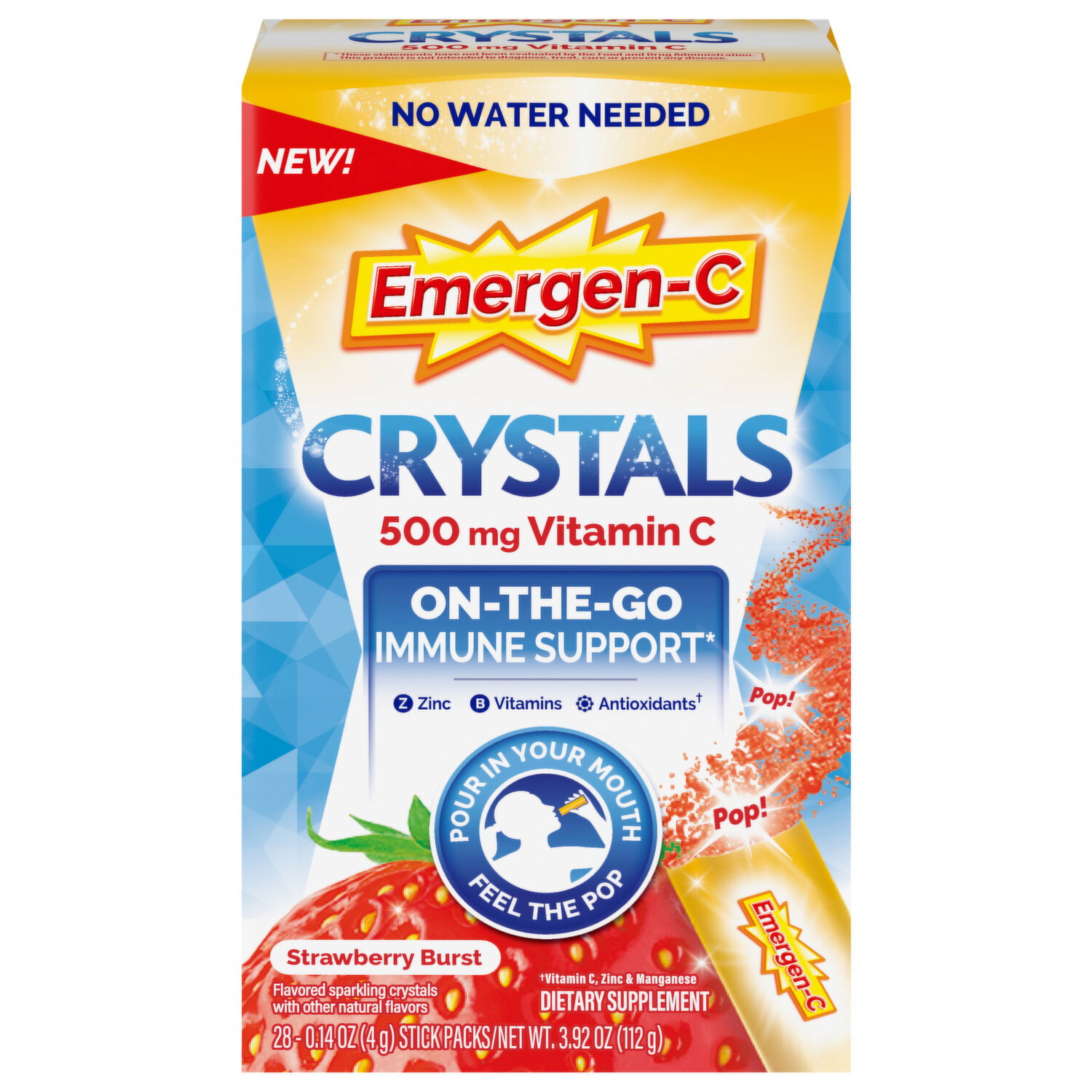 Emergen-C Immune Support, 500 mg, Strawberry Burst, Stick Packs - 28 Each Image 1 of 2