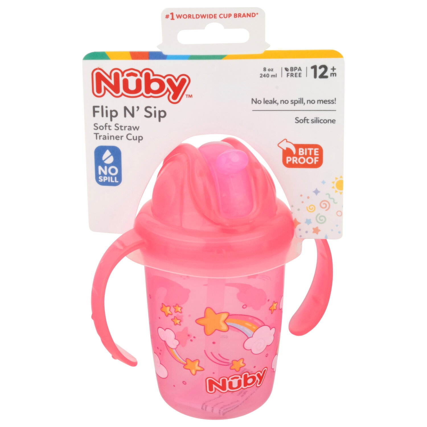 Nuby Trainer Cup, Soft Straw, Flip N' Sip, 12m+ - 1 Each