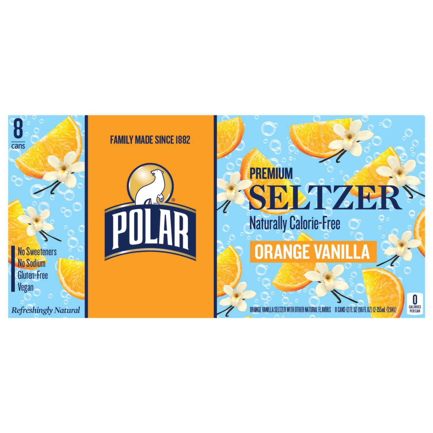 Polar Premium Naturally Calorie-Free Orange Vanilla Seltzer - 8
