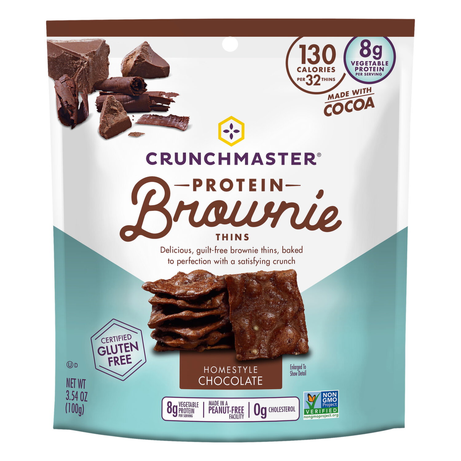 Crunchmaster Brownie Thins, Protein, Homestyle Chocolate Image 1 of 3