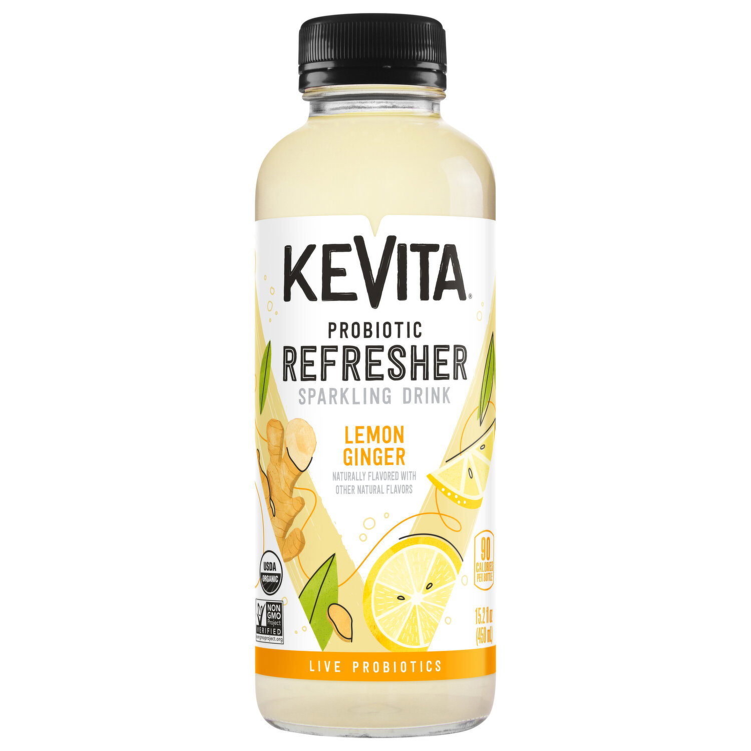 KeVita Sparkling Drink, Lemon Ginger, Probiotic, Refresher - FRESH