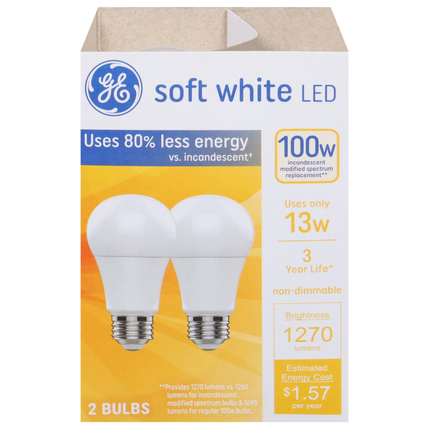 GE Light Bulbs, LED, Soft White, 100 Watts - 2 Each