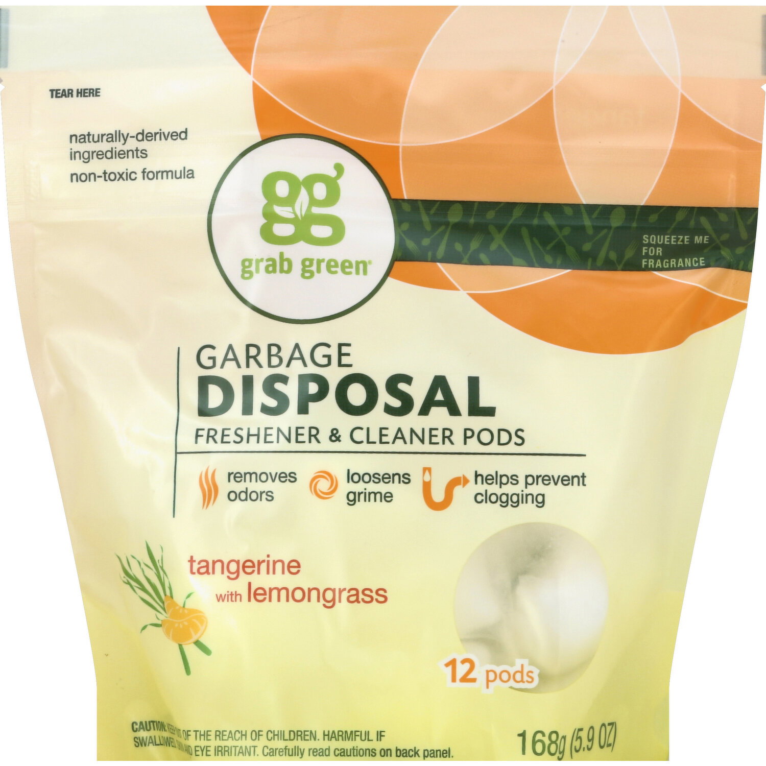 Grab Green Garbage Disposal Freshener & Cleaner Pods, Tangerine with Lemongrass - 12 Each