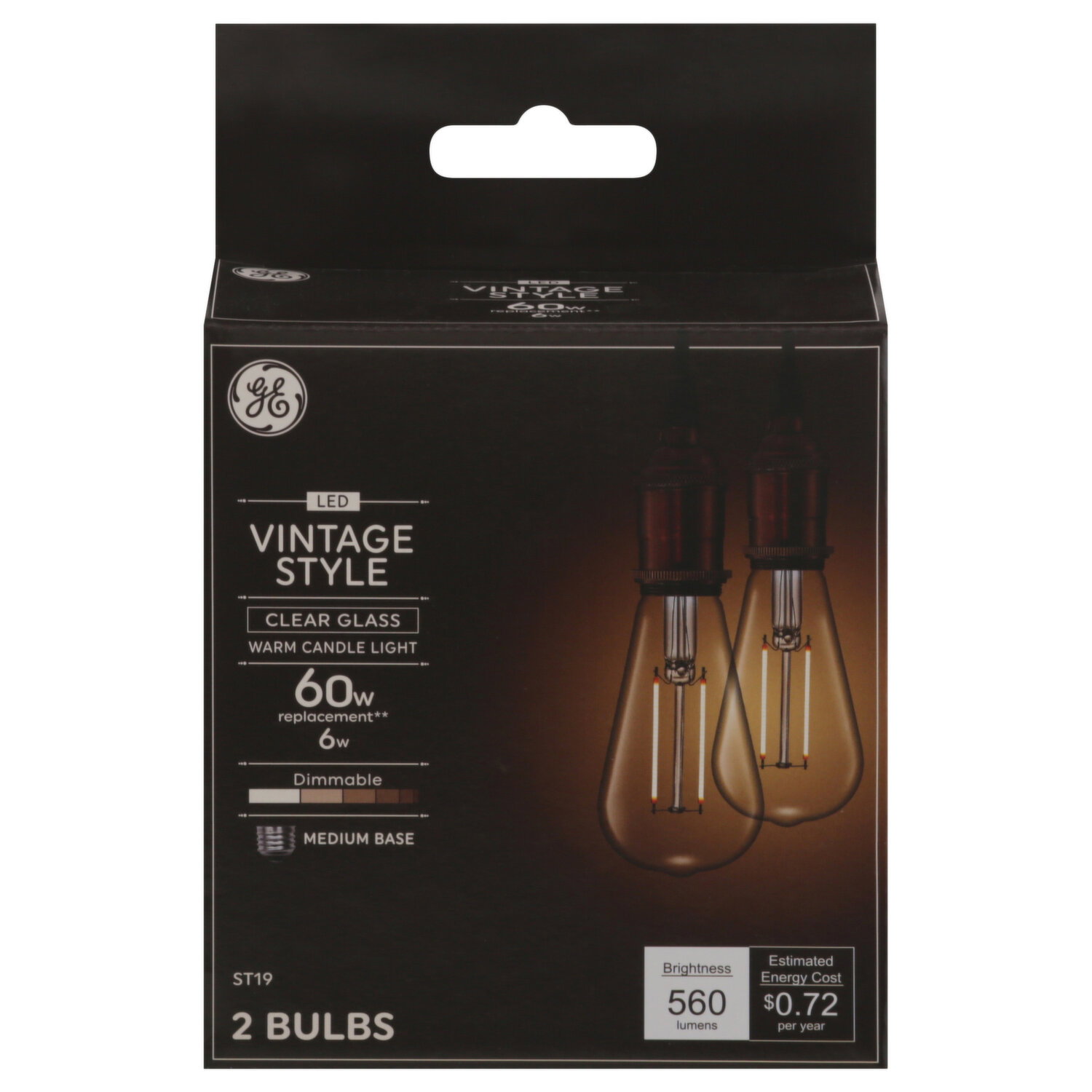 GE Bulbs, LED, Vintage Style, Medium Base - 2 Each