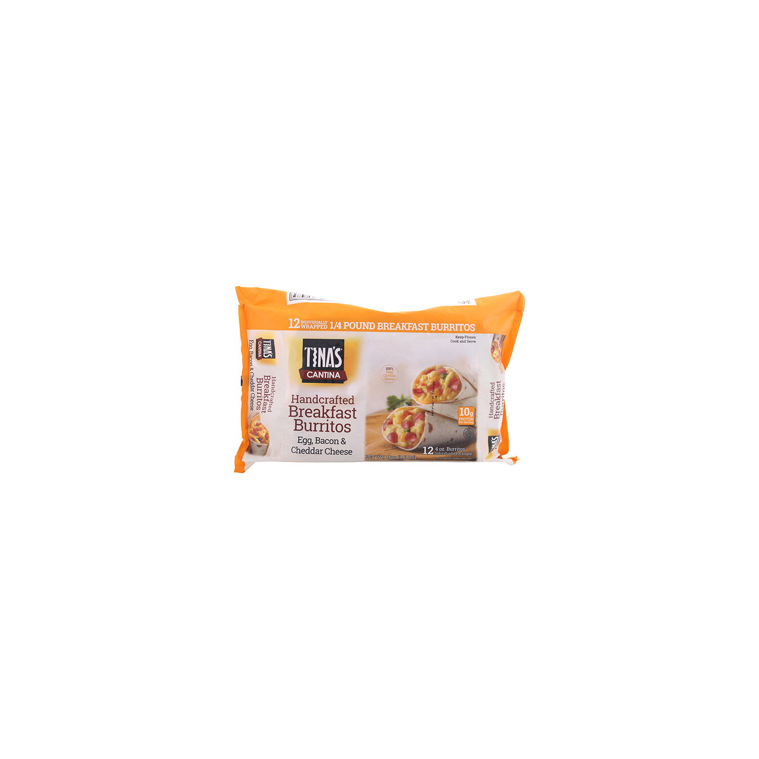 Tina's Breakfast Burritos, Handcrafted, Egg, Bacon & Cheddar Cheese, 12 Pack Image 1 of 3