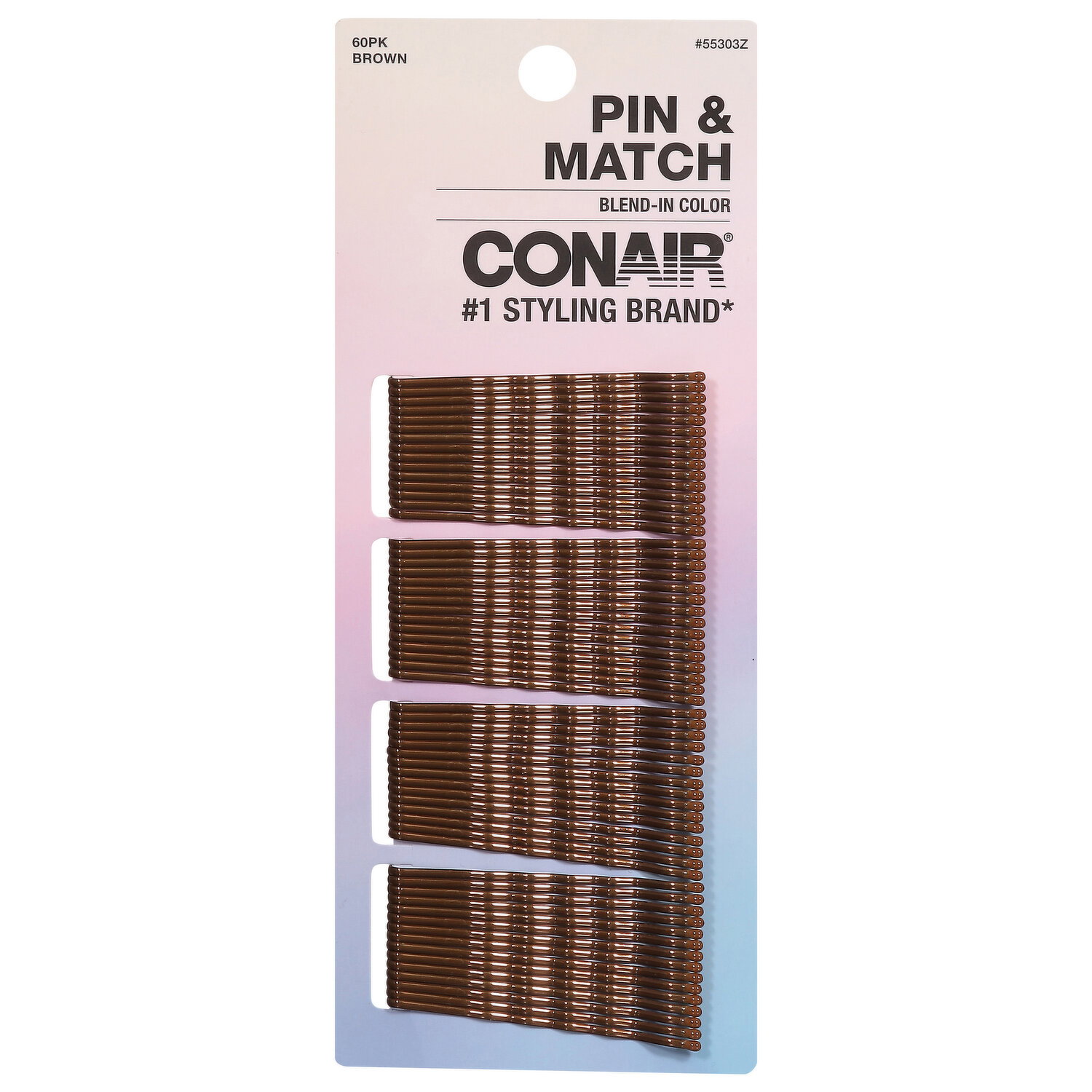 Conair Hair Pin, Pin & Match, Brown - 60 Each