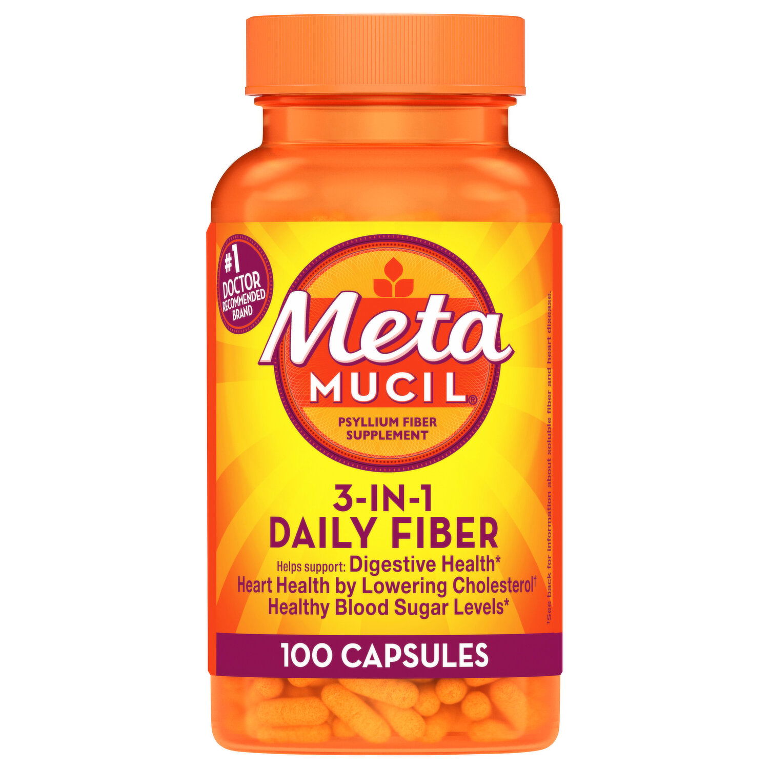 Metamucil Psyllium Fiber Supplement, 20 in 20, Sugar Free, Orange ...